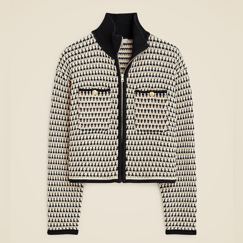 J. Crew Jacquard Sweater Jacket in Black Sandstone Antique | Size XXL | NWT